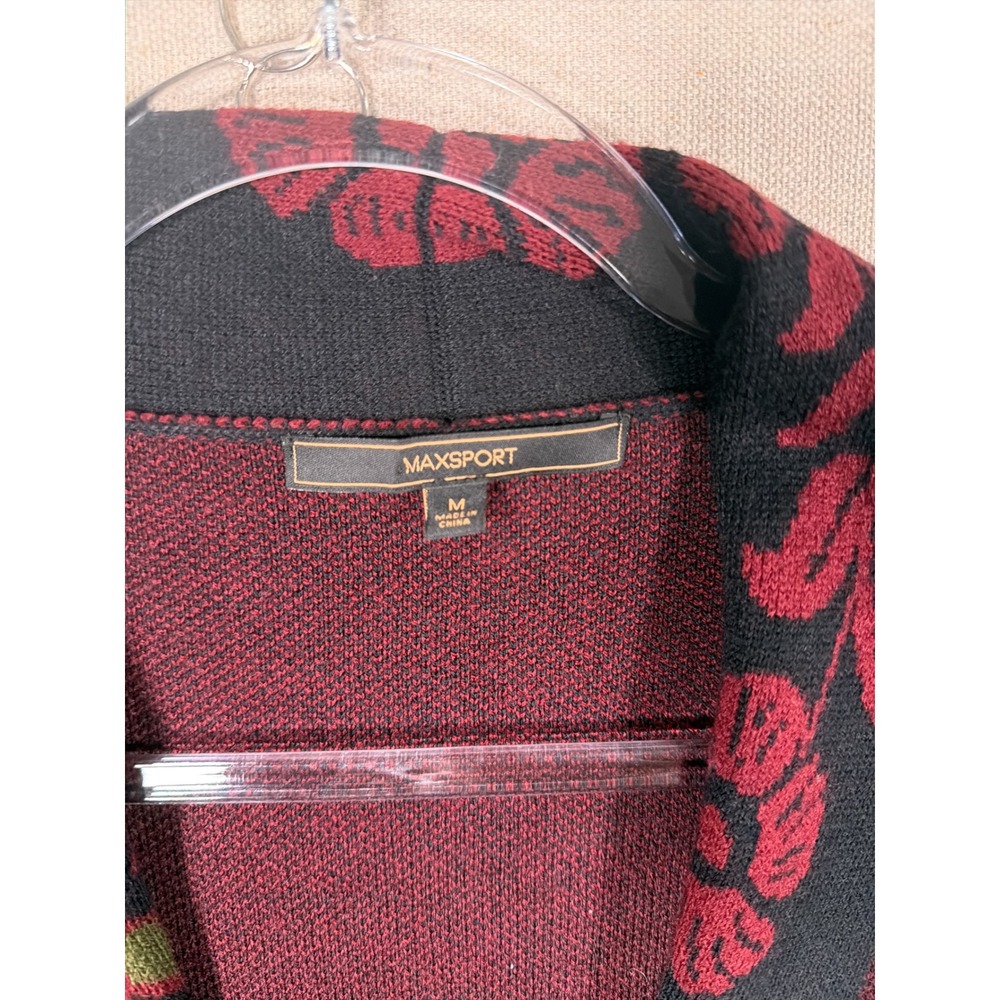 Maxsport Womens Black Red Floral Embroidered Longline Cardigan Duster Sweater M - Picture 5 of 6